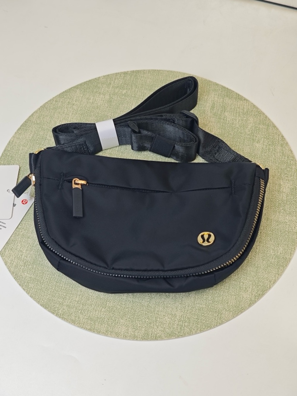 lululemon athletica Black Crossbody Belt Bag with Gold Hardware 2L